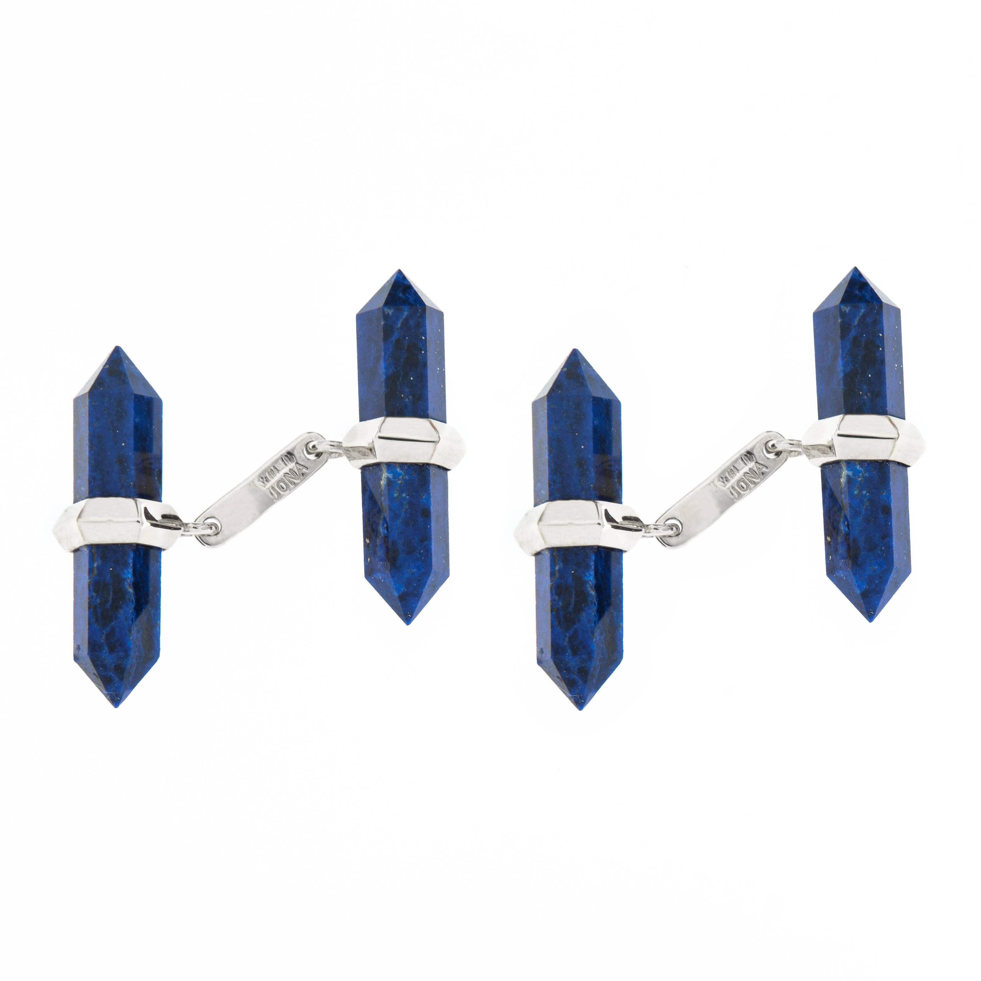 Alex Jona 18 Karat White Gold Lapis Lazuli Prism Bar Cufflinks