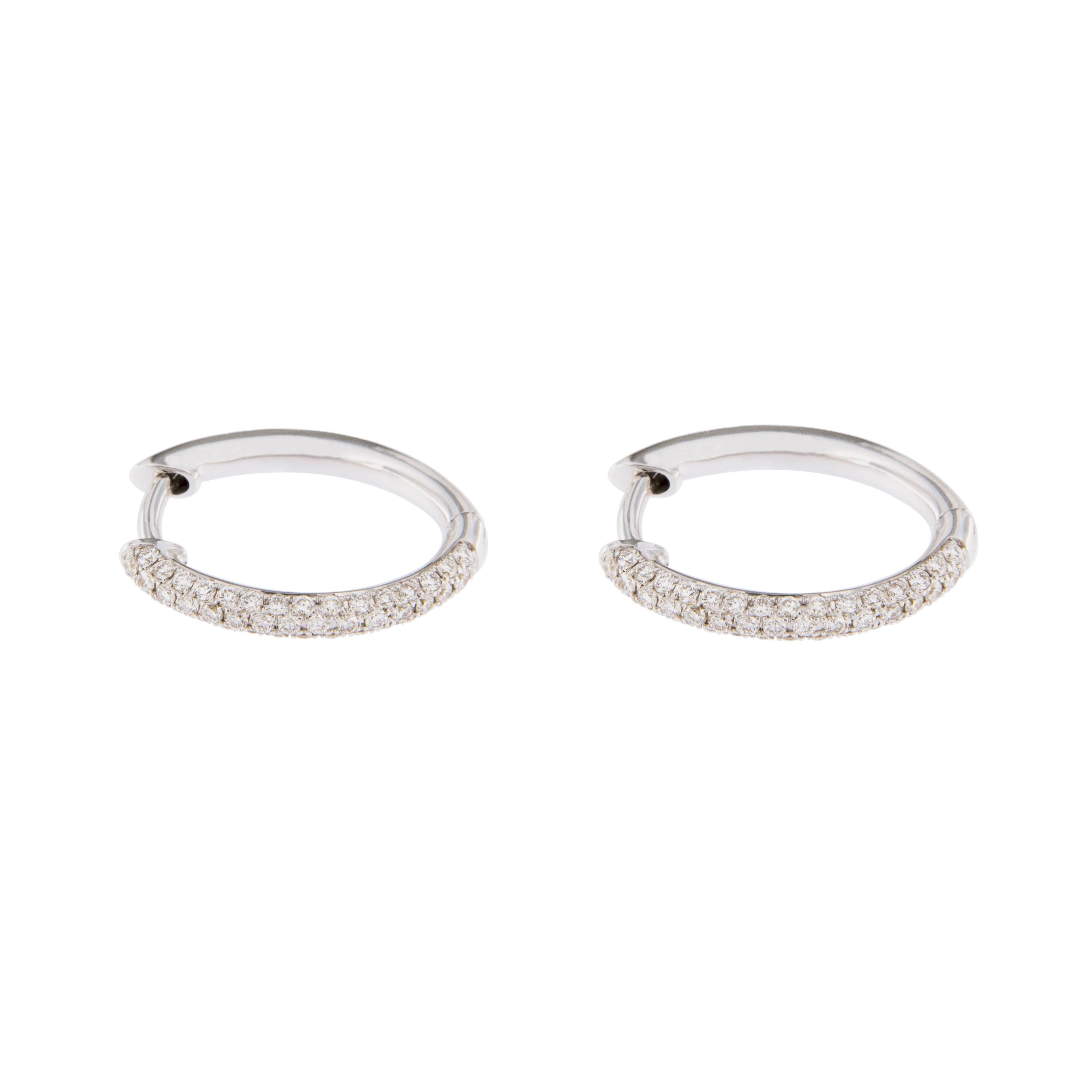 Round Cut Jona White Diamond 18 Karat White Gold Hoop Earrings