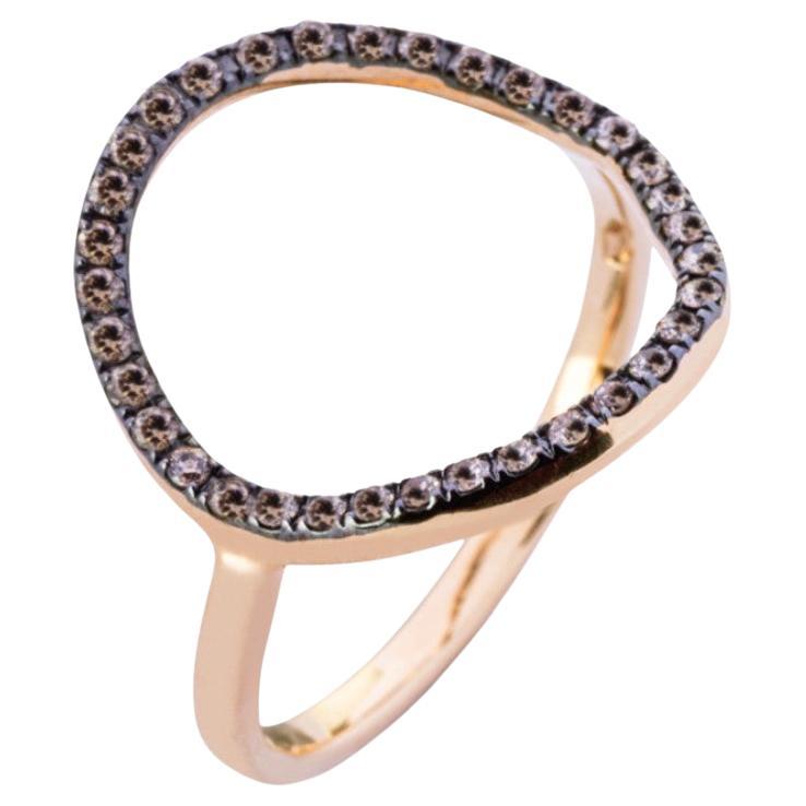 Alex Jona Open Circle Hoop 18 Karat Rose Gold Brown Diamond Ring For Sale