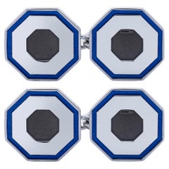 Alex Jona Blue Grey Enamel Sterling Silver Cufflinks