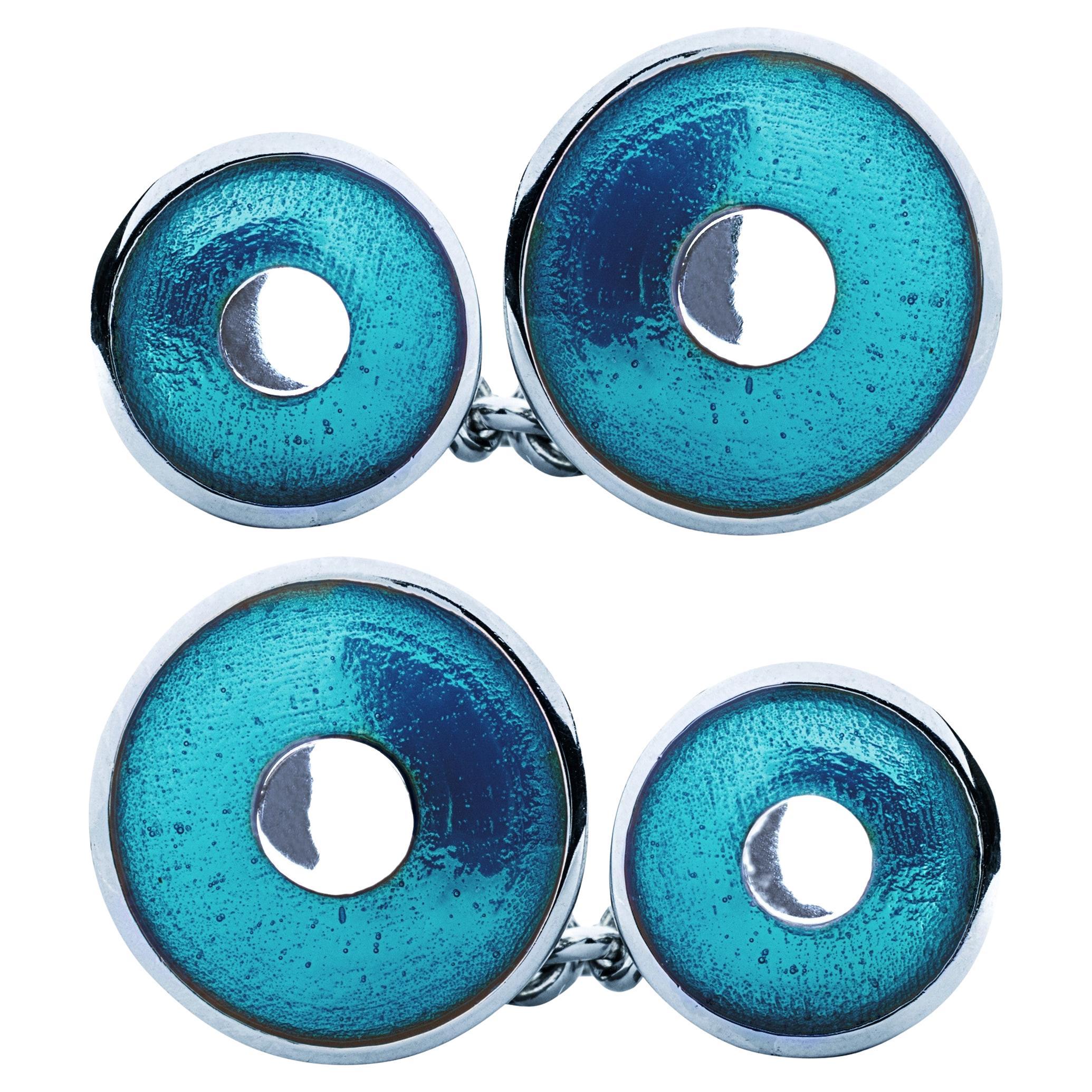 Gemelos de plata de ley con esmalte azul Alex Jona