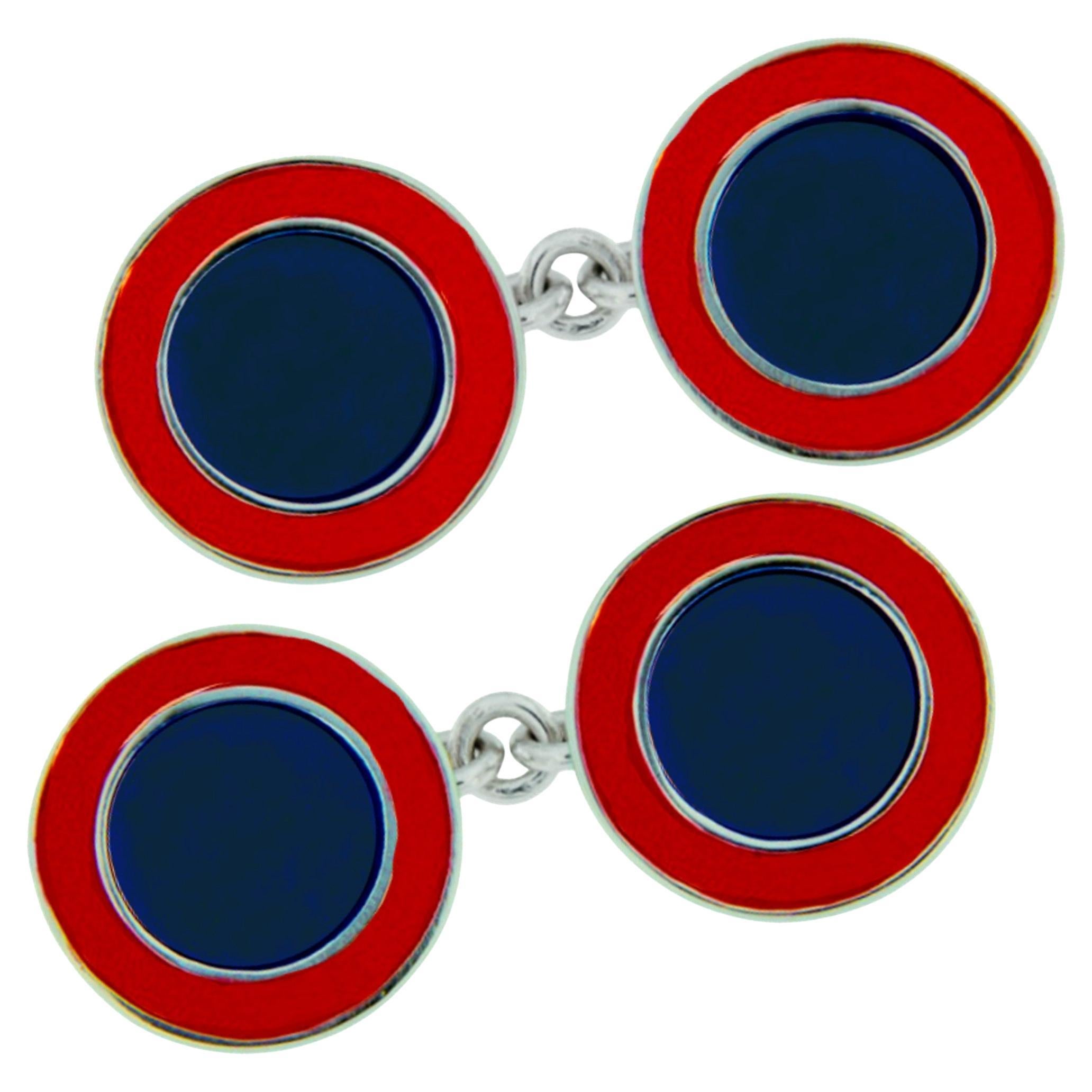 Manschettenknöpfe aus Sterlingsilber mit blauer und roter Emaille
