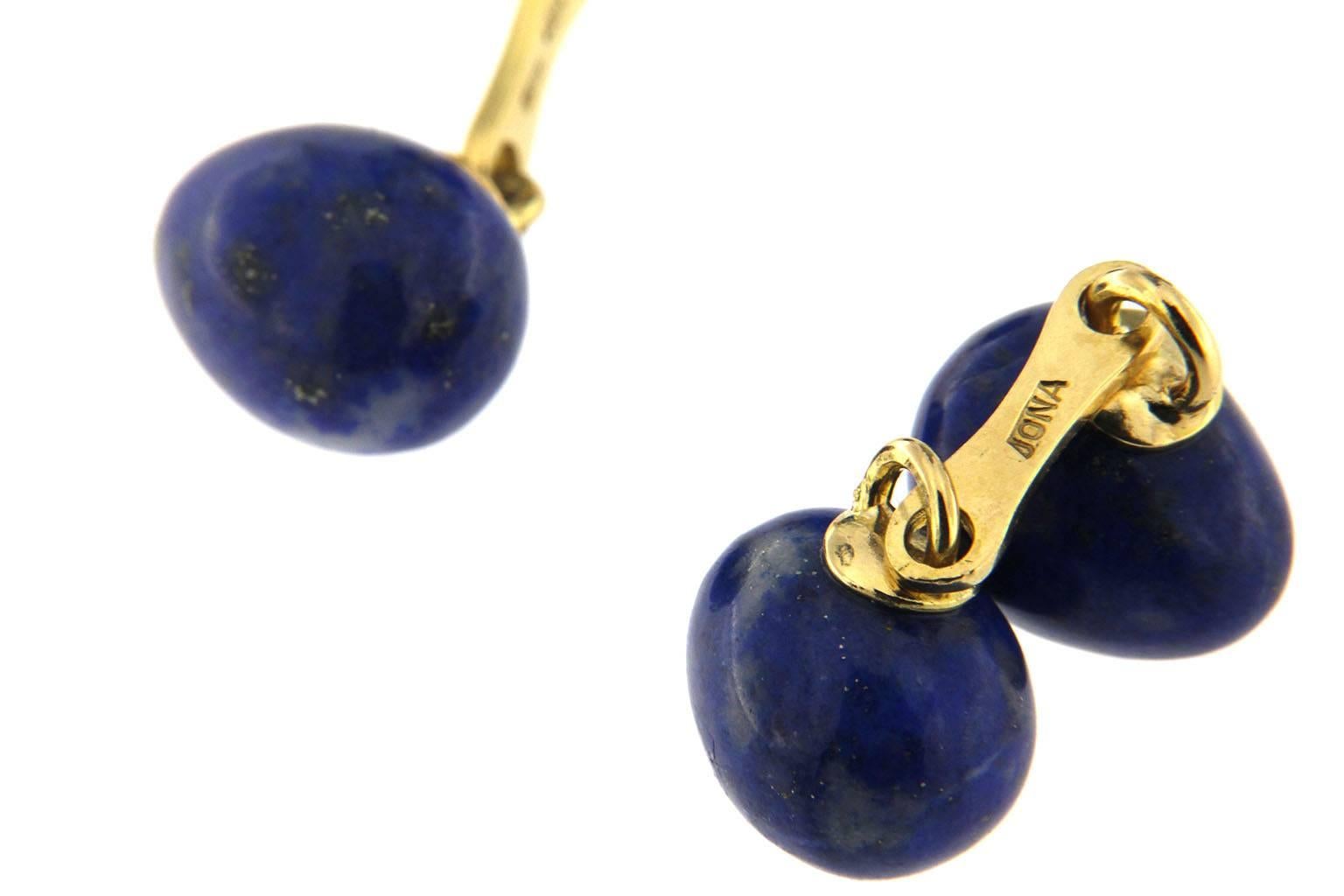 Manschettenknöpfe von Alex Jona in Eiform aus 18 Karat Gelbgold mit Lapislazuli (Cabochon)