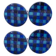 Alex Jona Lapis Lazuli Onyx Chalcedony Checks Sterling Silver Cufflinks