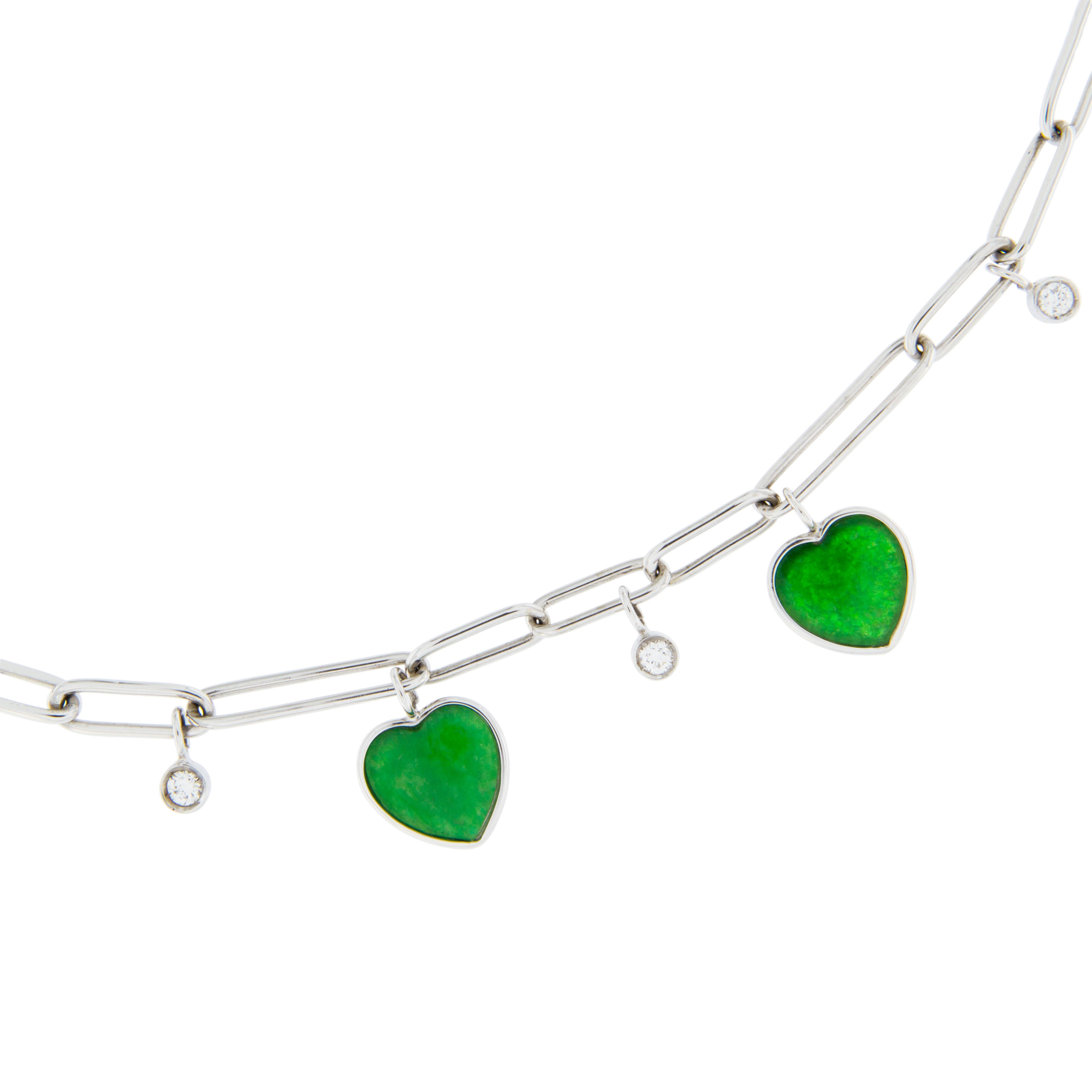 Jona Burmese Jadeite Jade Heart Diamond White Gold Necklace (Rundschliff)