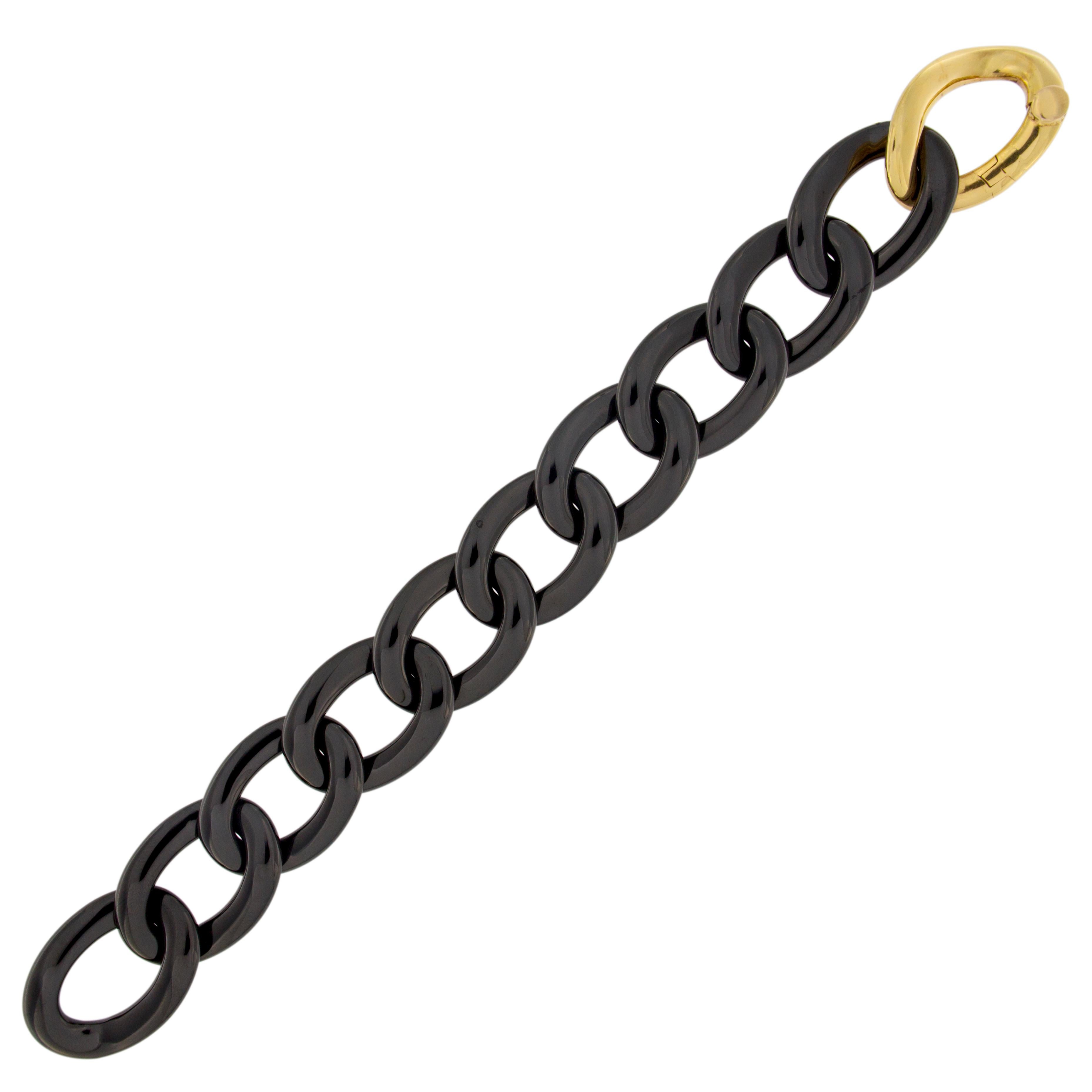 Alex Jona High Tech Black Ceramic 18 Karat Yellow Gold Curb Link Bracelet  For Sale at 1stDibs