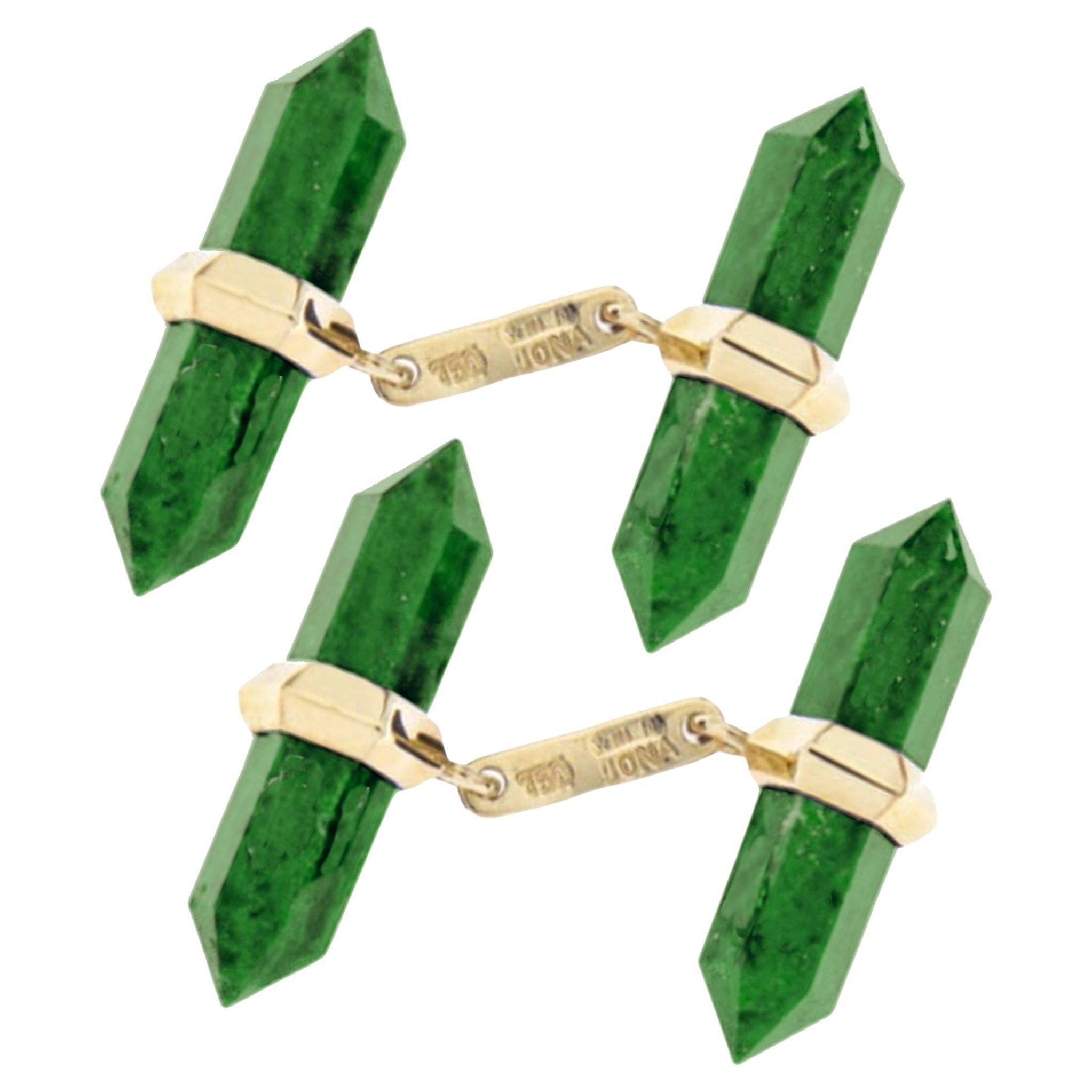 Alex Jona Jade 18 Karat Yellow Gold Prism Bar Cufflinks For Sale