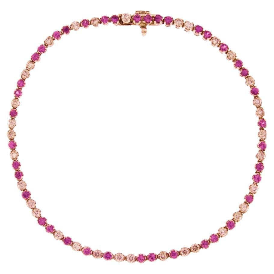 Alex Jona Pink Sapphire Brown Diamond 18 Karat Rose Gold Tennis Bracelet For Sale