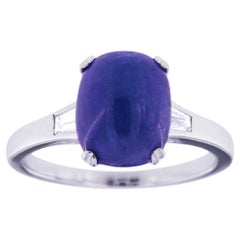 Alex Jona Cabochon Tanzanite White Diamond 18 Karat White Gold Solitaire Ring