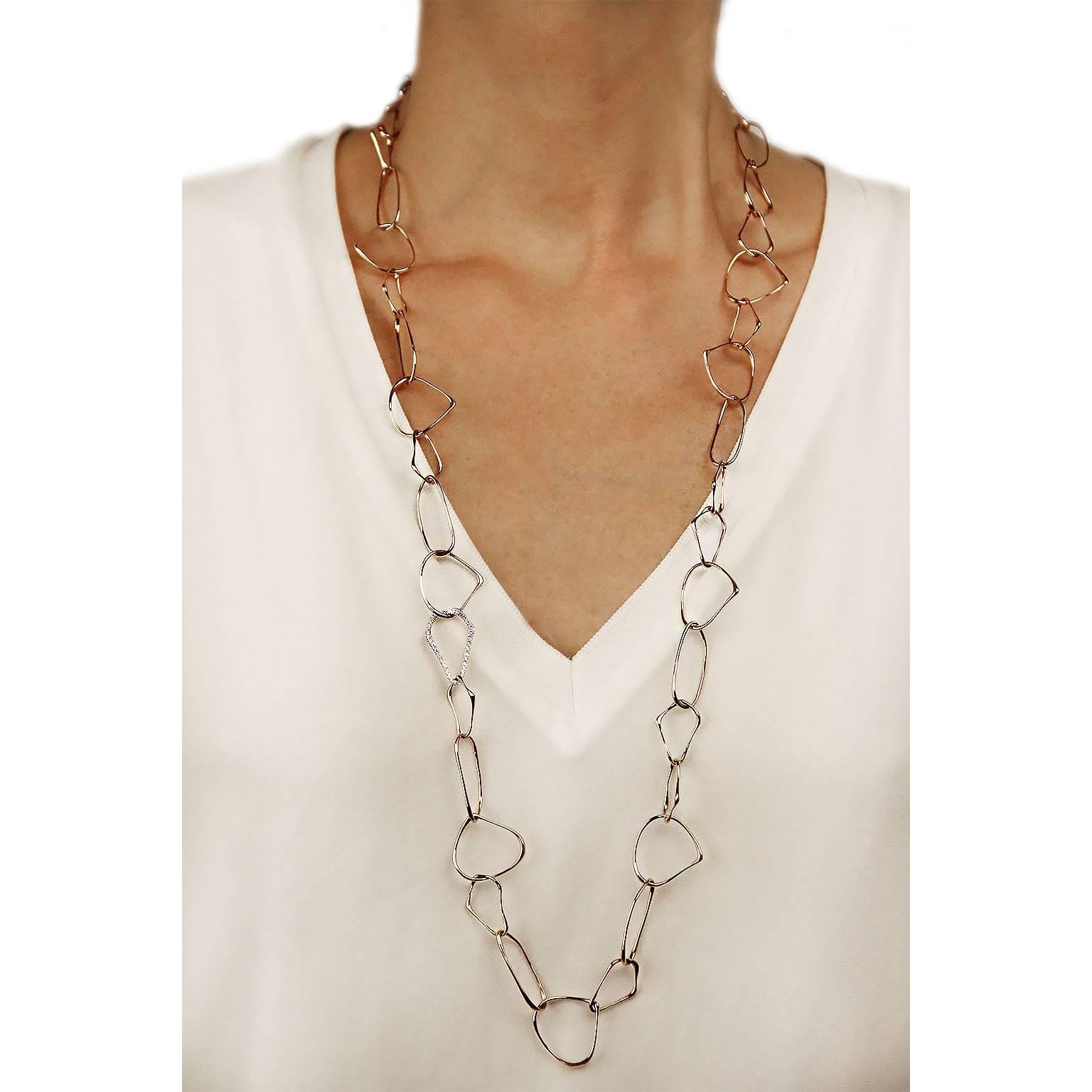 Alex Jona Free-Form 18 Karat Rose Gold Link Necklace with White Diamond Link 4