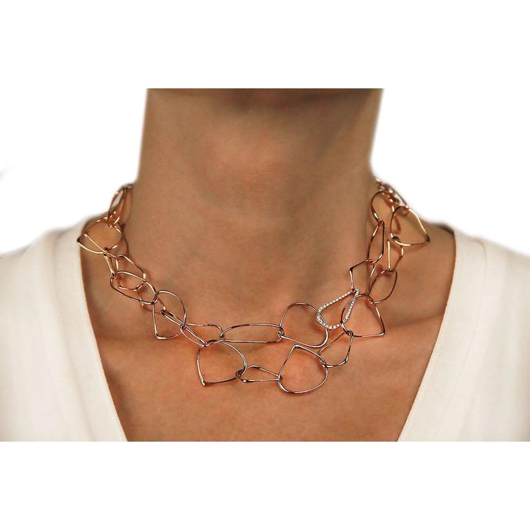 Alex Jona Free-Form 18 Karat Rose Gold Link Necklace with White Diamond Link For Sale 5
