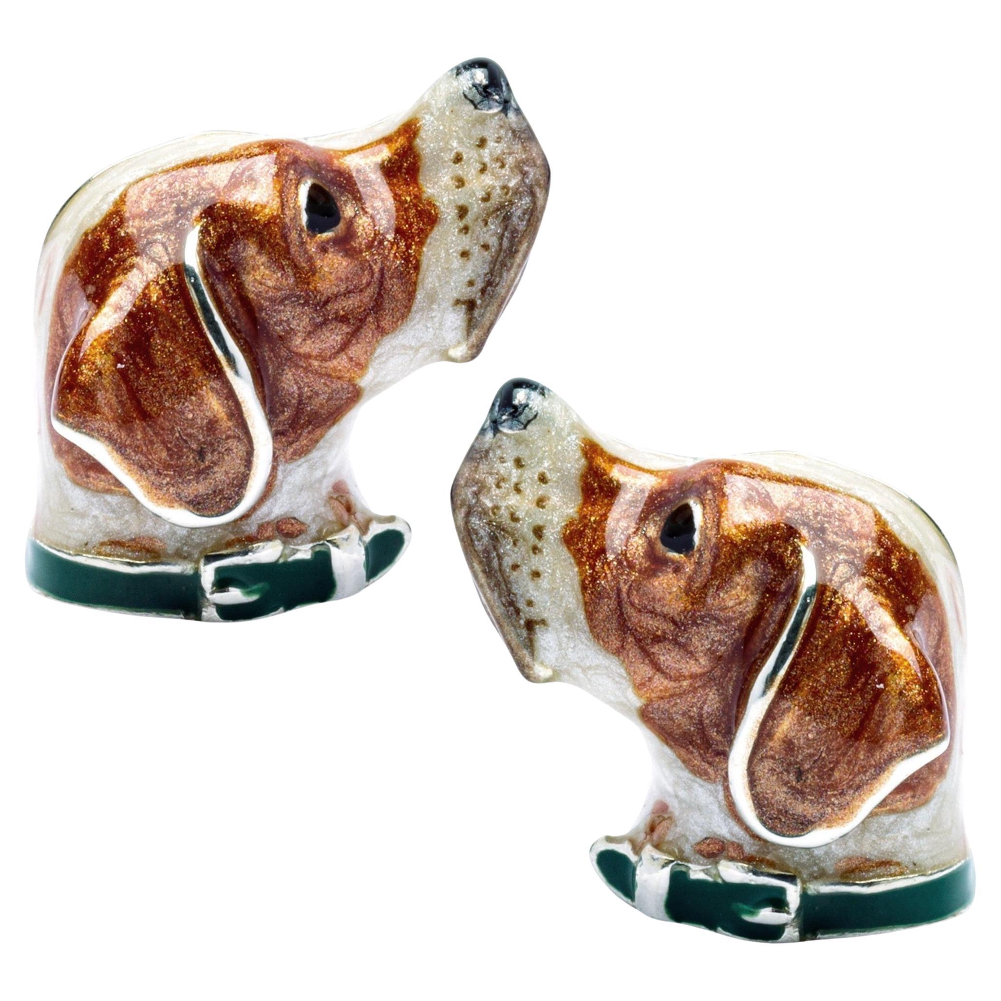 Gemelli con cane pointer inglese in argento 925 di Alex Jona con smalto