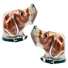 Gemelli con cane pointer inglese in argento 925 di Alex Jona con smalto