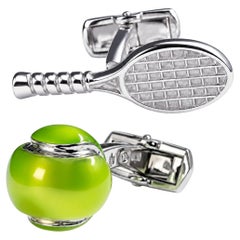 Alex Jona Tennis Racket and Ball Enamel Sterling Silver Cufflinks