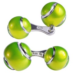 Alex Jona Tennis Ball Enamel Sterling Silver Cufflinks