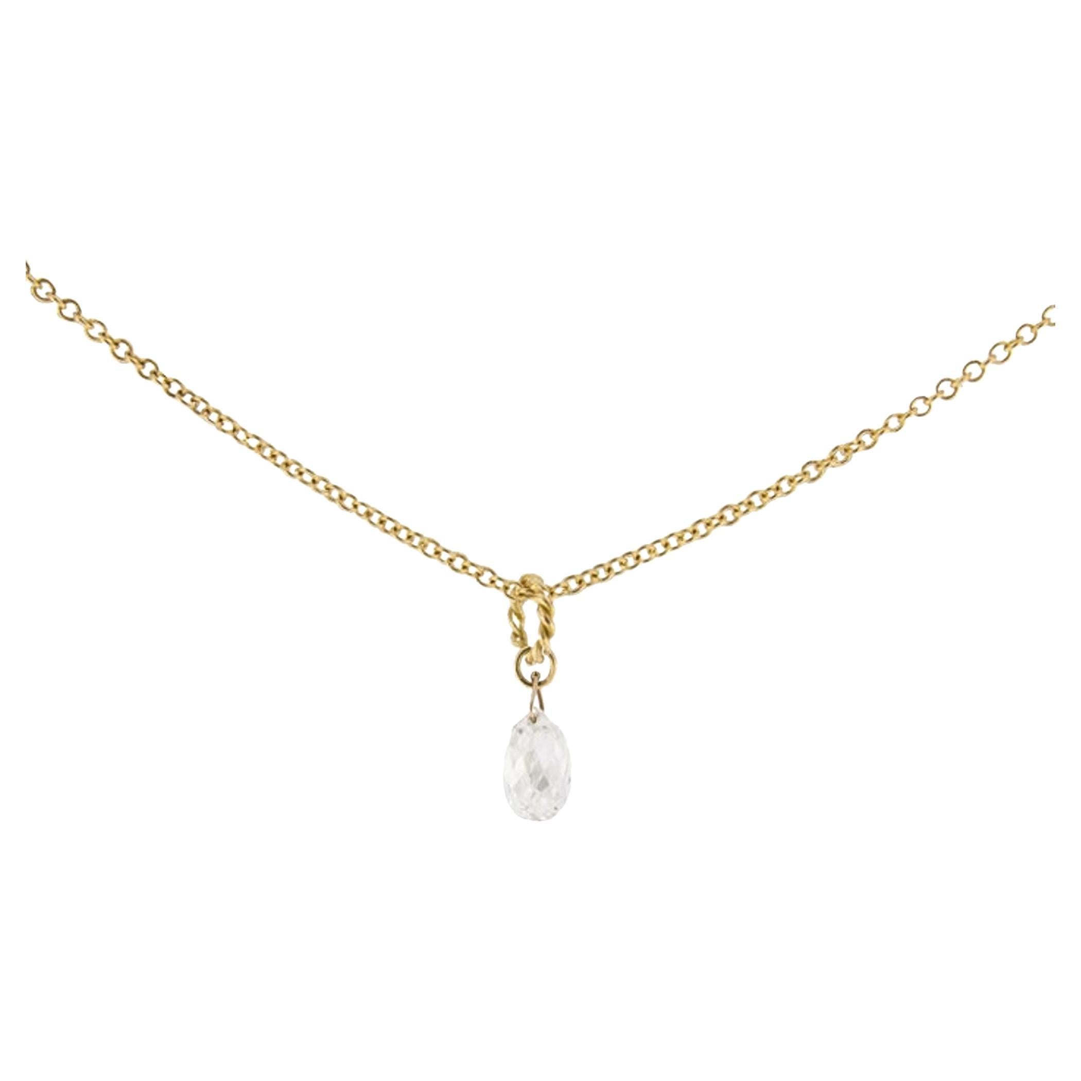 Alex Jona Briolette White Diamond Drop 18 Karat Yellow Gold Pendant Necklace