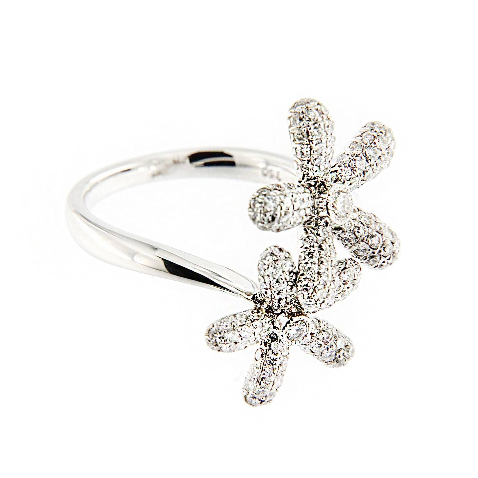 Women's Jona White Diamond 18 Karat White Gold Daisy Crossover Ring