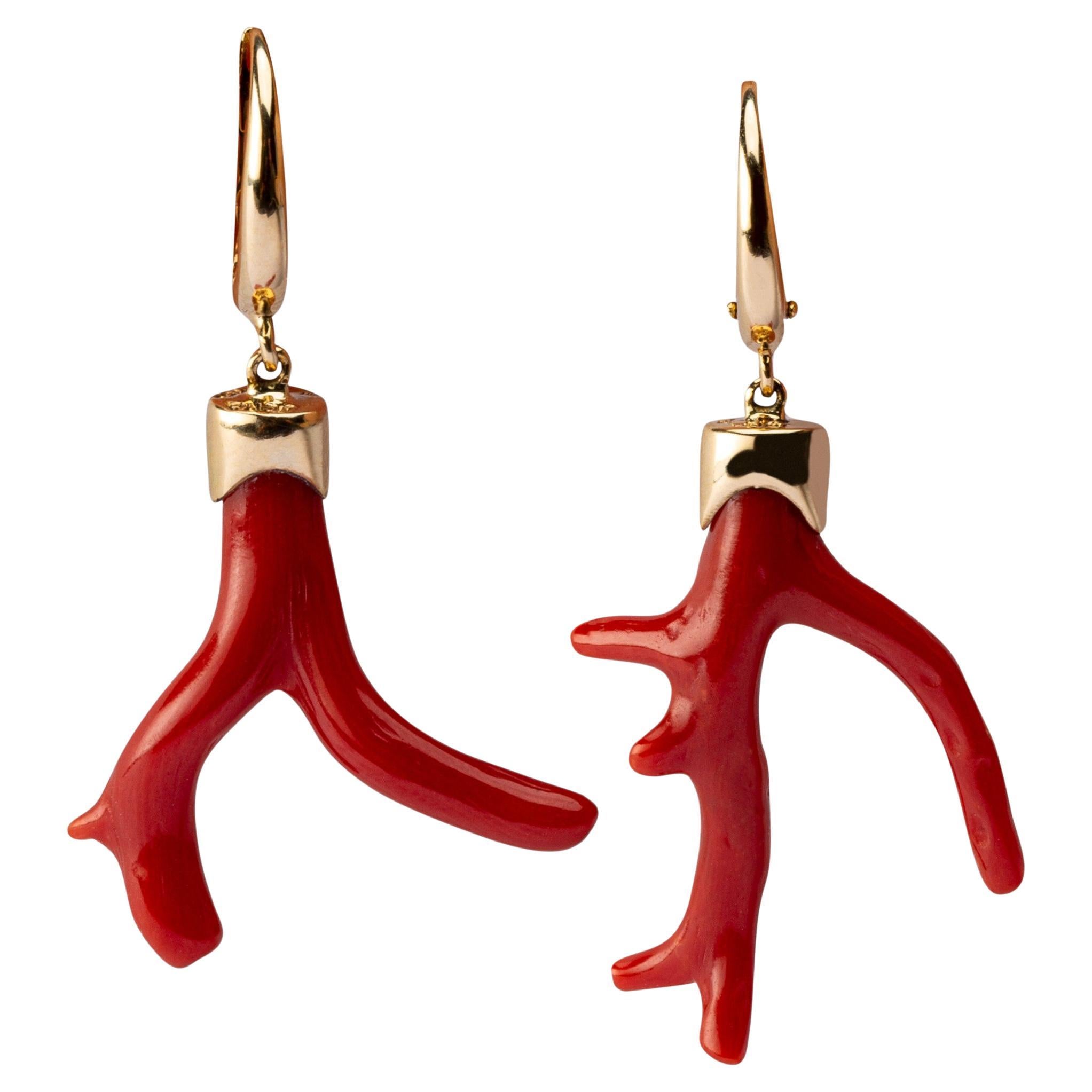 Alex Jona Pendientes Colgantes Rama de Coral Zafiro Rosa Oro Rosa 18 Kilates en venta