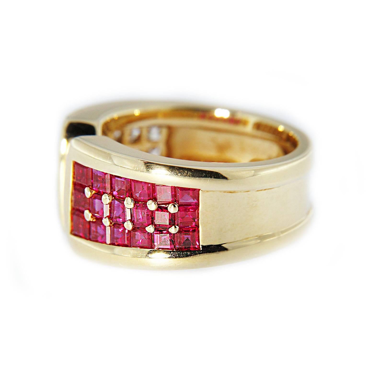 Women's Jona Ruby White Diamond 18 Karat Yellow Gold Band Ring