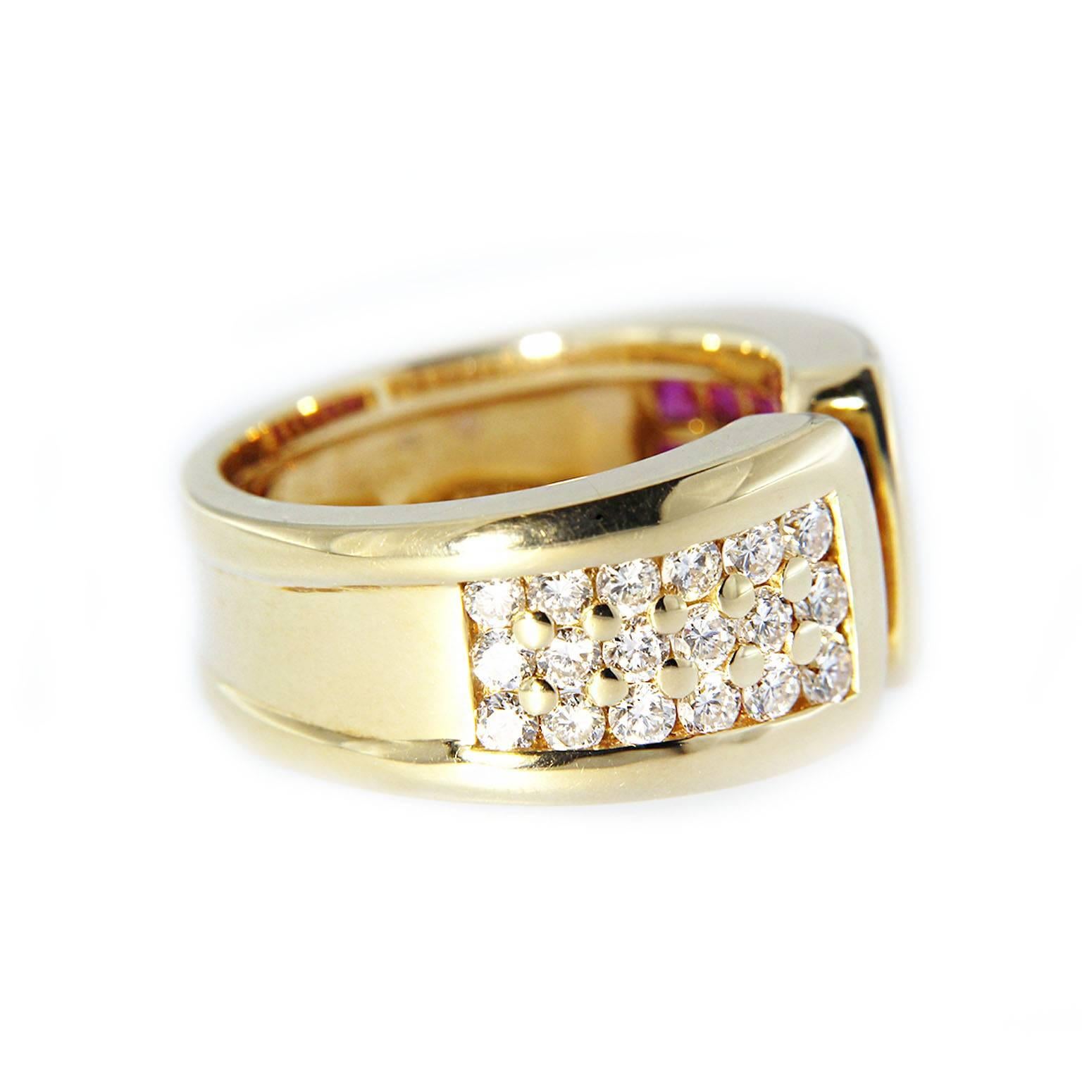 Jona Ruby White Diamond 18 Karat Yellow Gold Band Ring 1