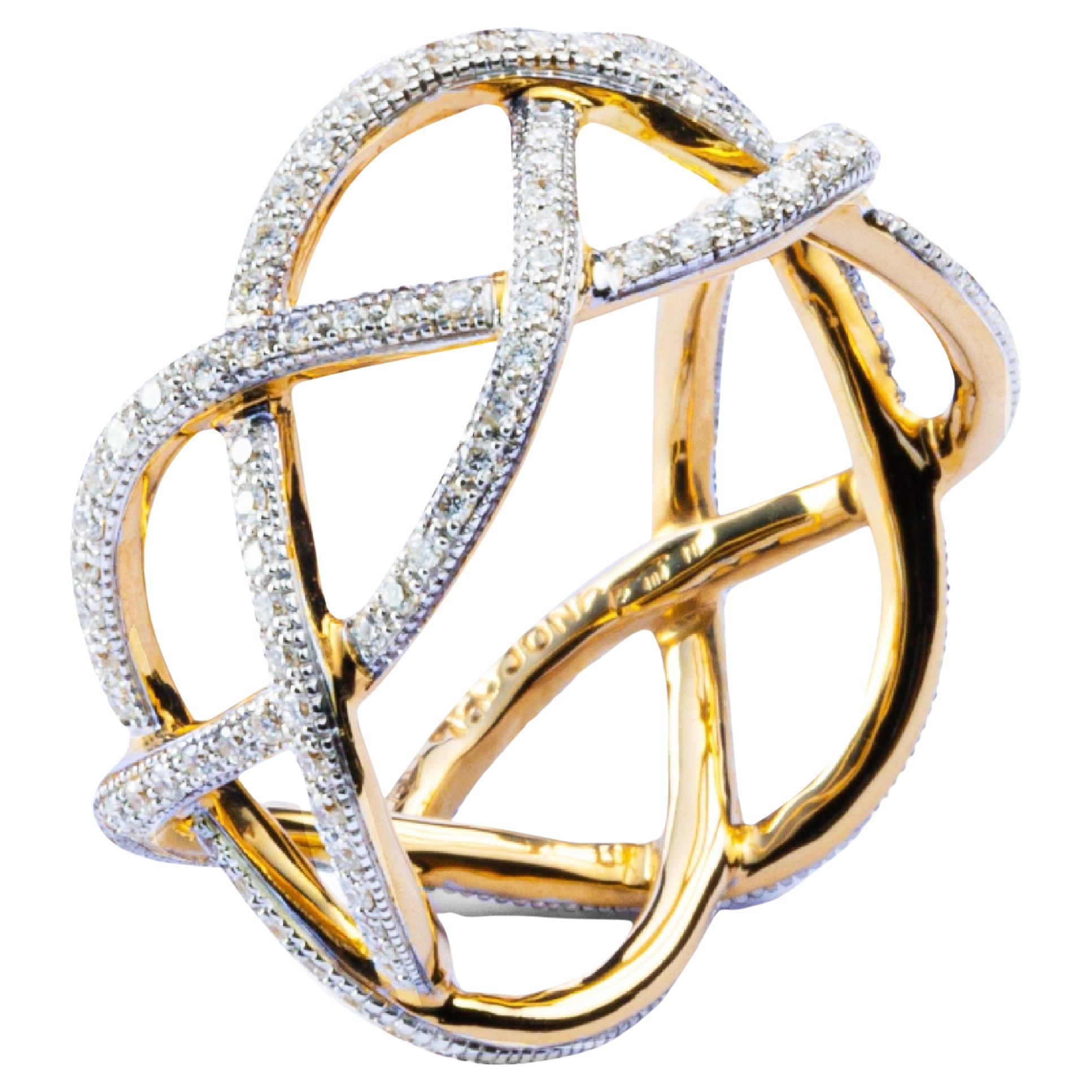 Alex Jona White Diamond Treillage 18 Karat Yellow Gold Eternity Band Ring For Sale