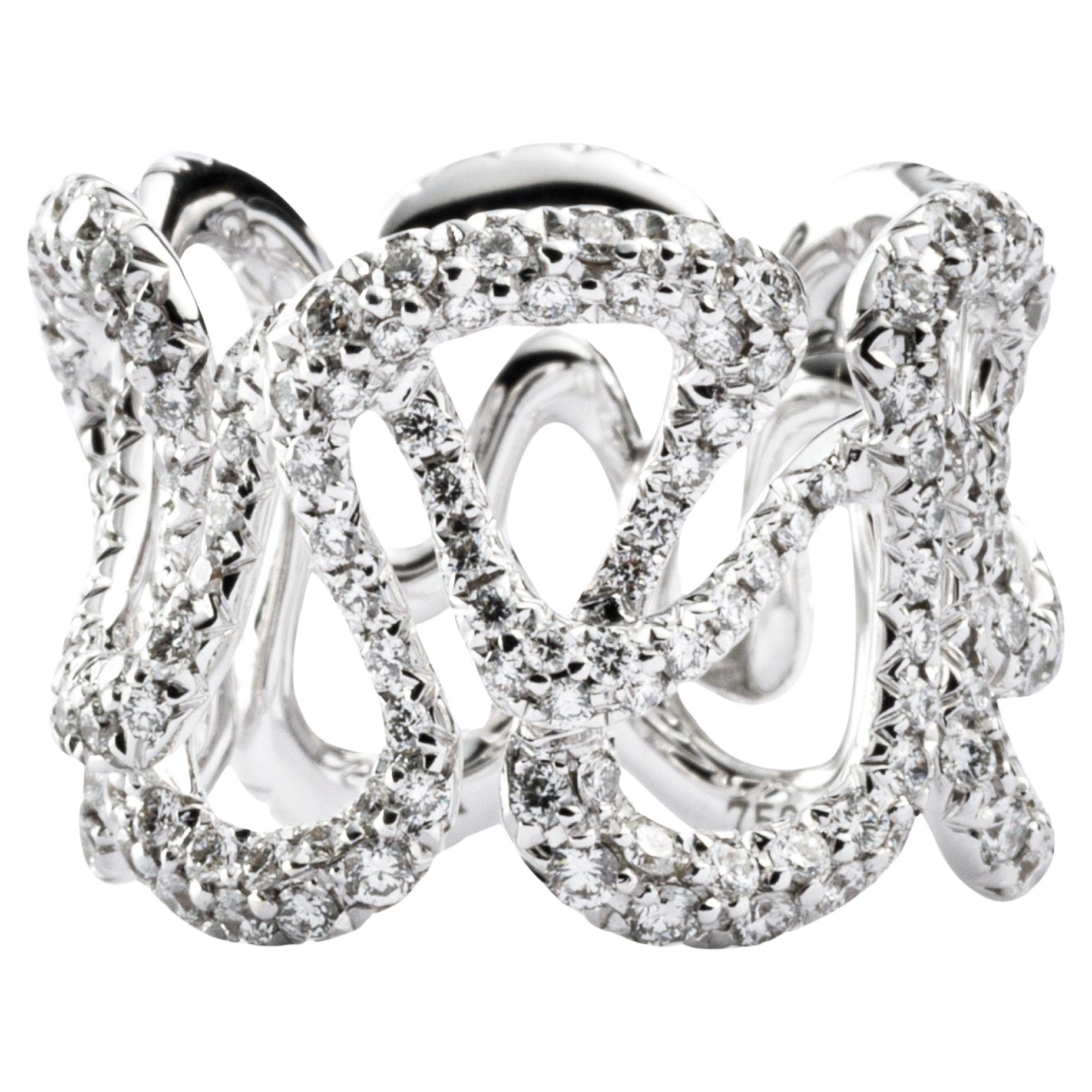 Alex Jona White Diamond 18 karat White Gold Swirl Band Ring