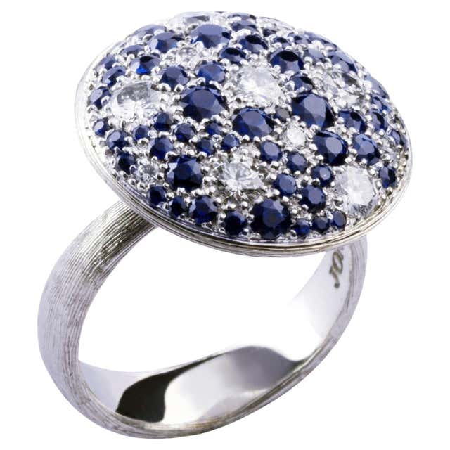 18 Karat White Gold Blue Sapphire Diamonds Cocktail Ring For Sale at ...