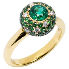 Alex Jona Anello in oro giallo 18 carati con smeraldo e diamante bianco e tsavorite
