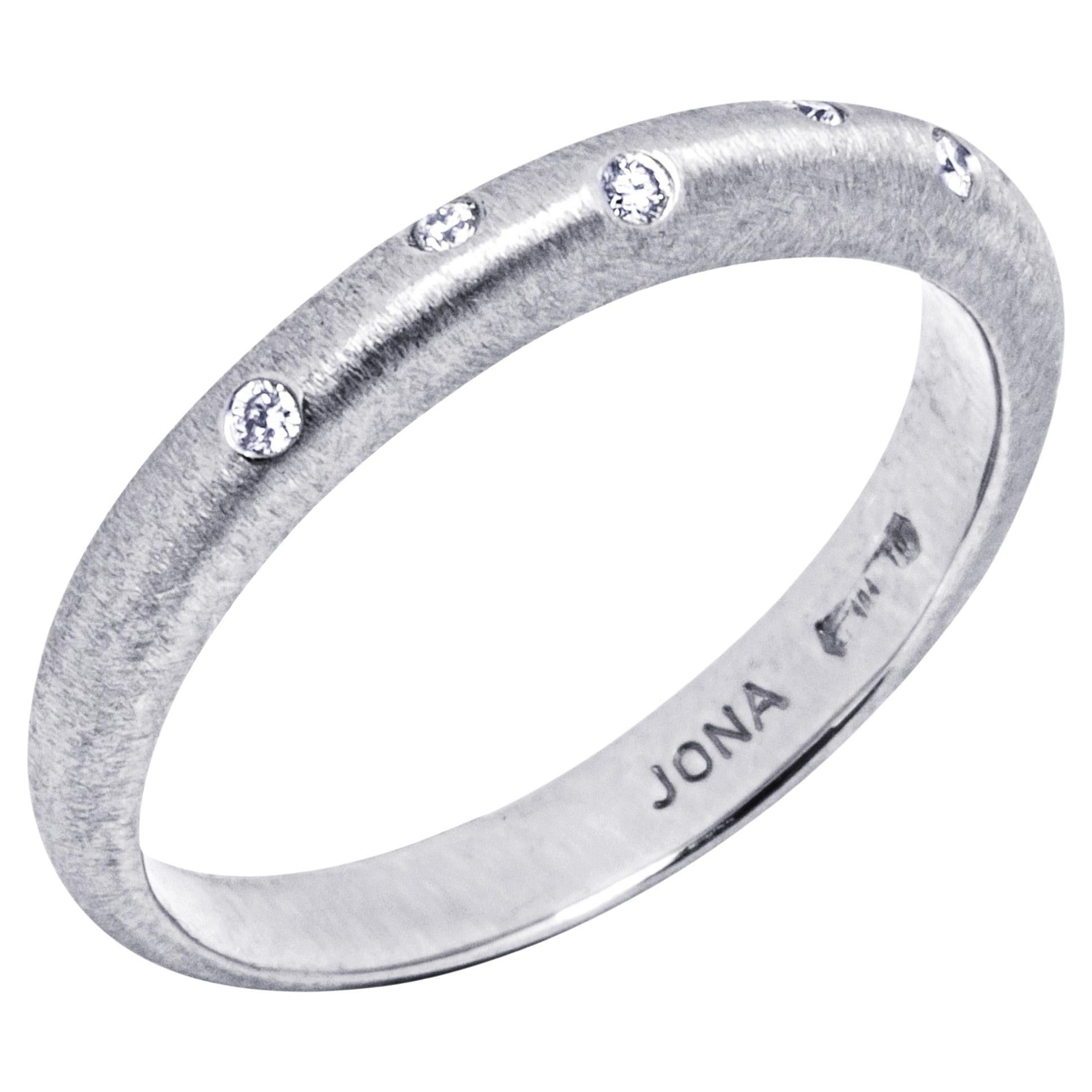 Alex Jona White Diamond 18 Karat Brushed White Gold Band Ring