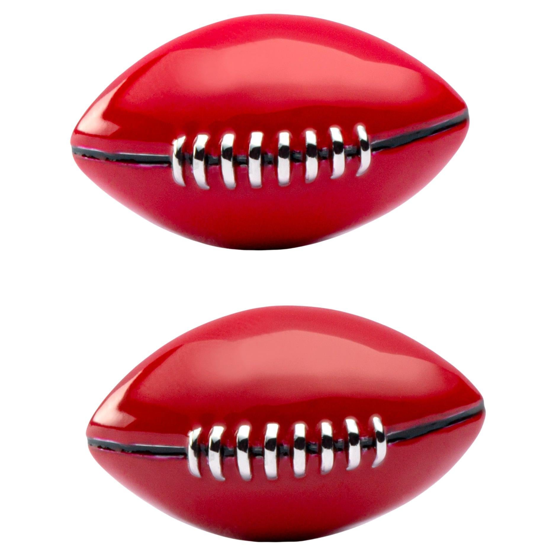 Manschettenknöpfe für Fußballkugeln aus Sterlingsilber und roter Emaille von Jona
