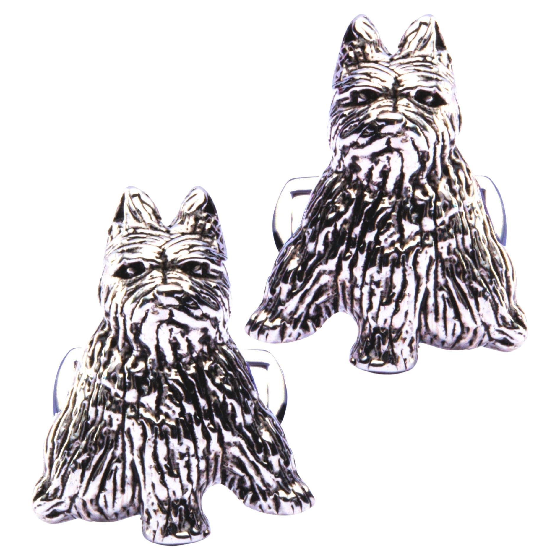 Alex Jona Sterling Silver Zwergschnauzer Miniature Schnauzer Dog Cufflinks For Sale