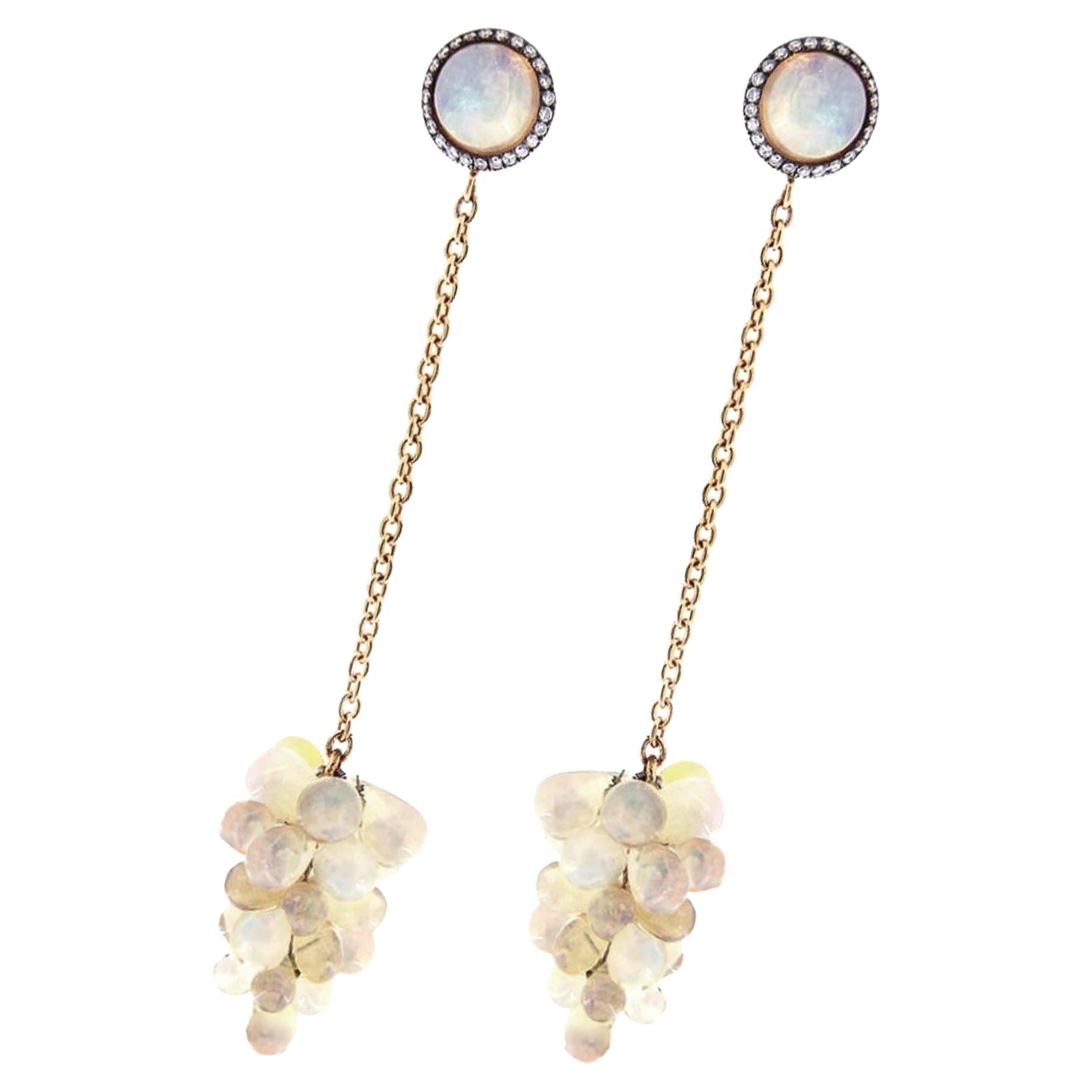 Alex Jona Opal Cluster Diamond 18 Karat Yellow Gold Pendant Earrings