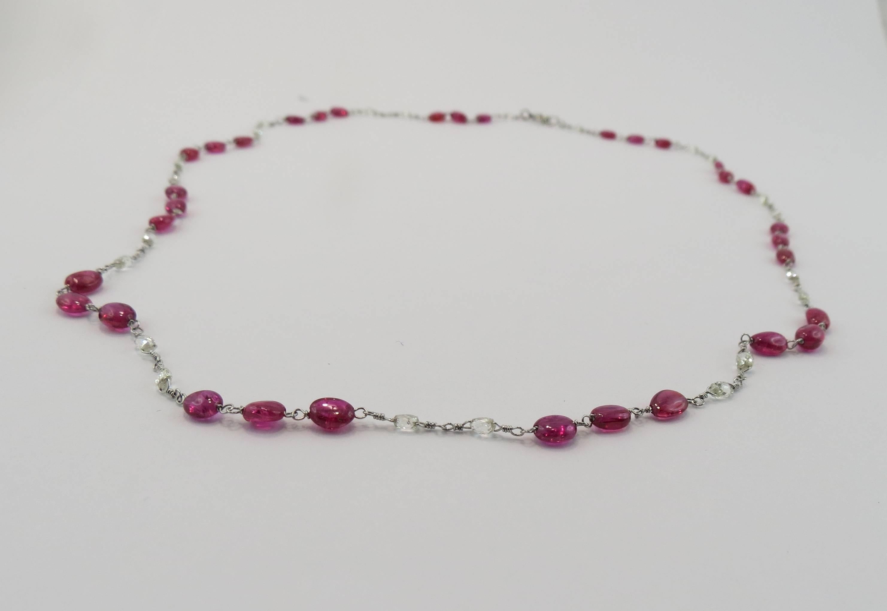 Women's Ruby Bead Diamond Platinum Necklace