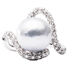 Alex Jona Baroque South Sea Pearl White Diamond 18 Karat White Gold Ring