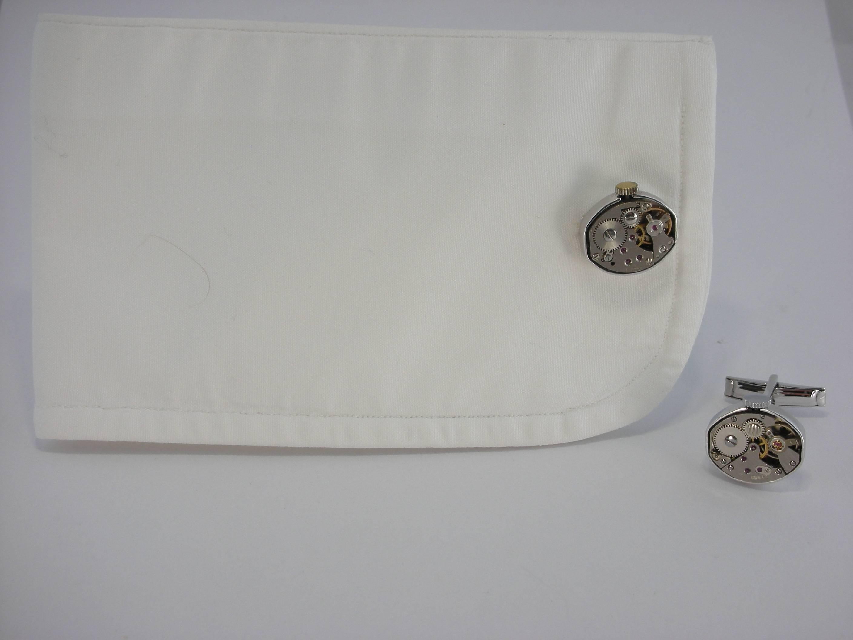 Jona Pair of Silver Watch Movement Cufflinks In New Condition In Torino, IT