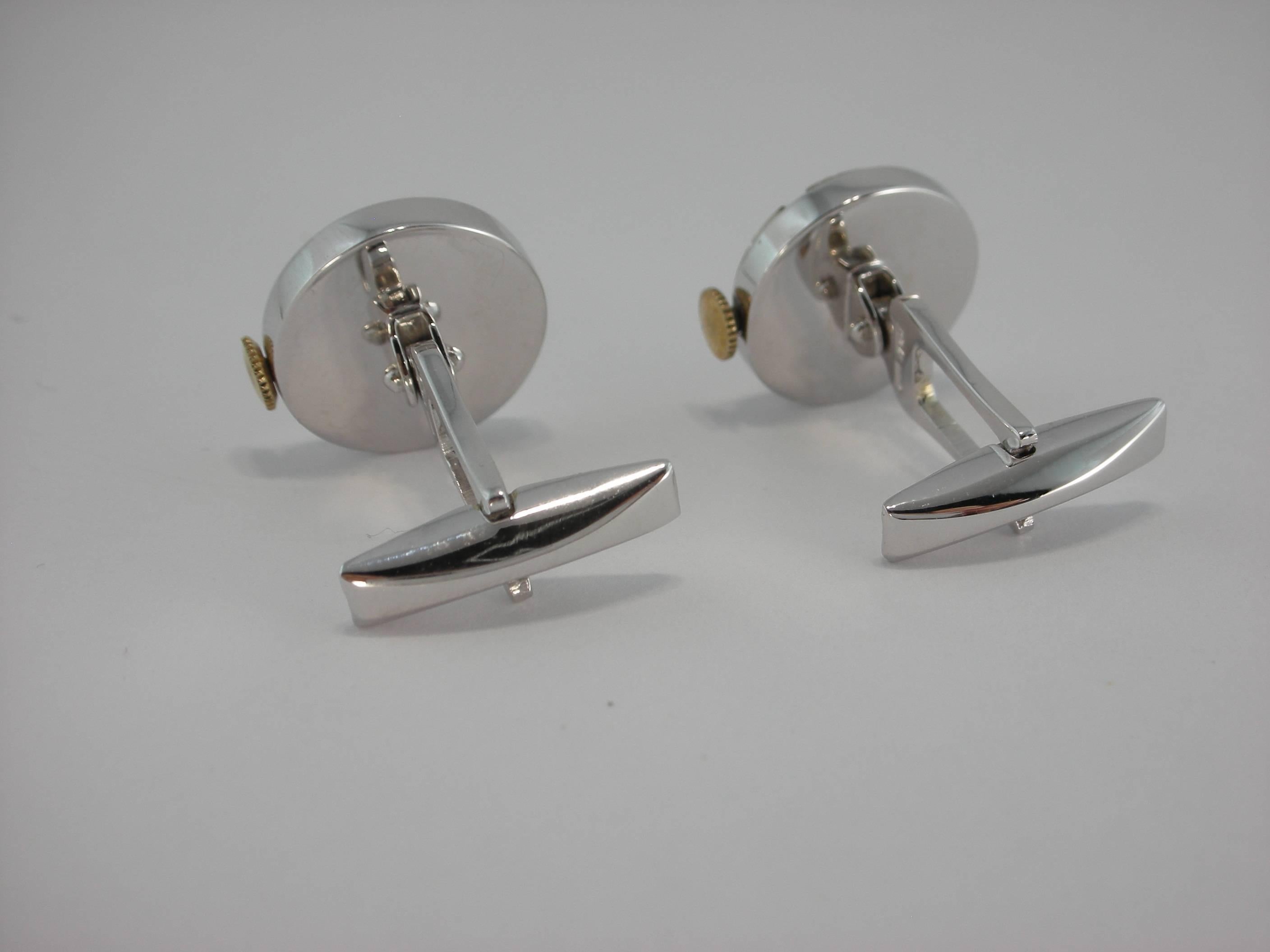 Jona Pair of Silver Watch Movement Cufflinks In New Condition In Torino, IT