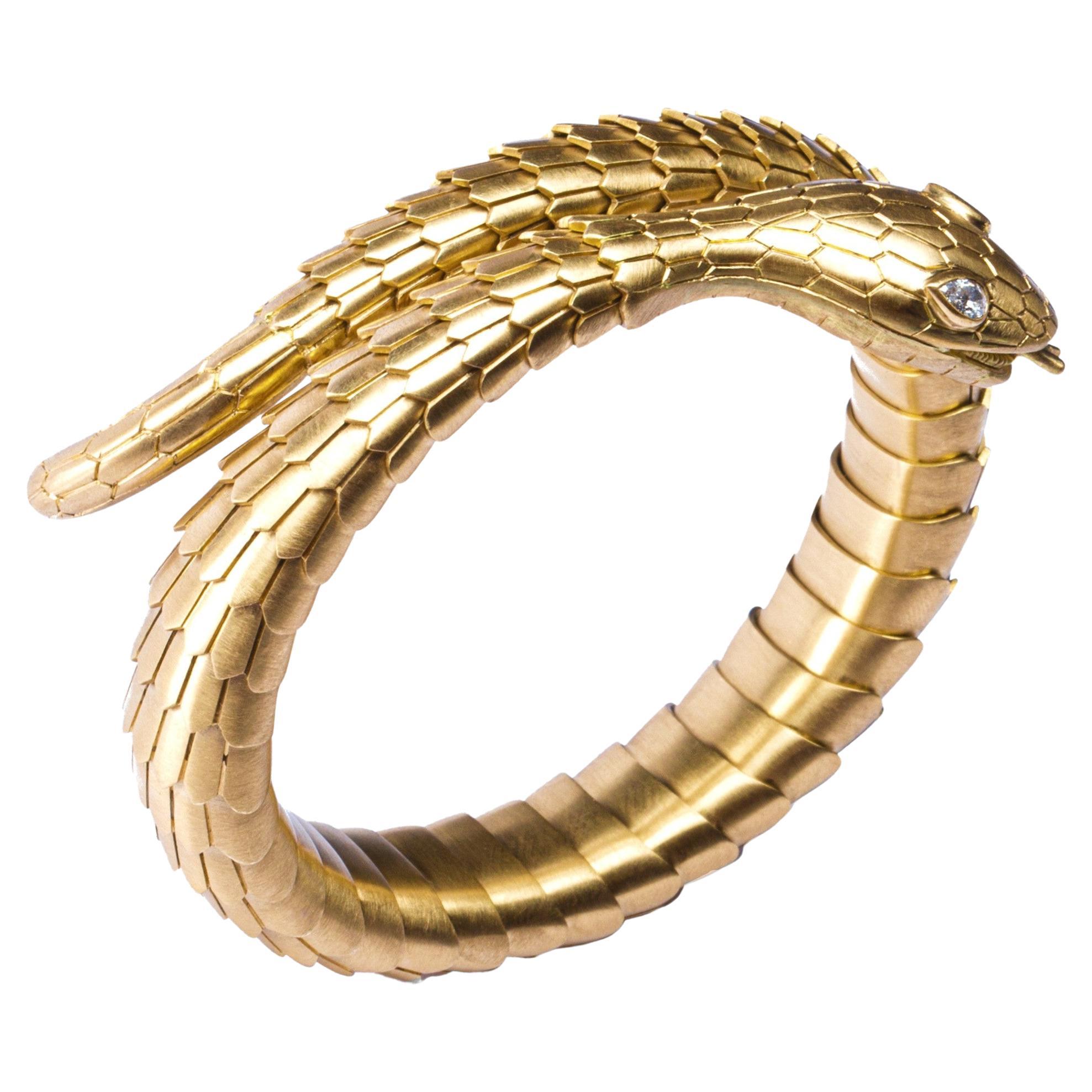 Alex Jona White Diamond 18 Karat Yellow Gold Snake Coil Bracelet