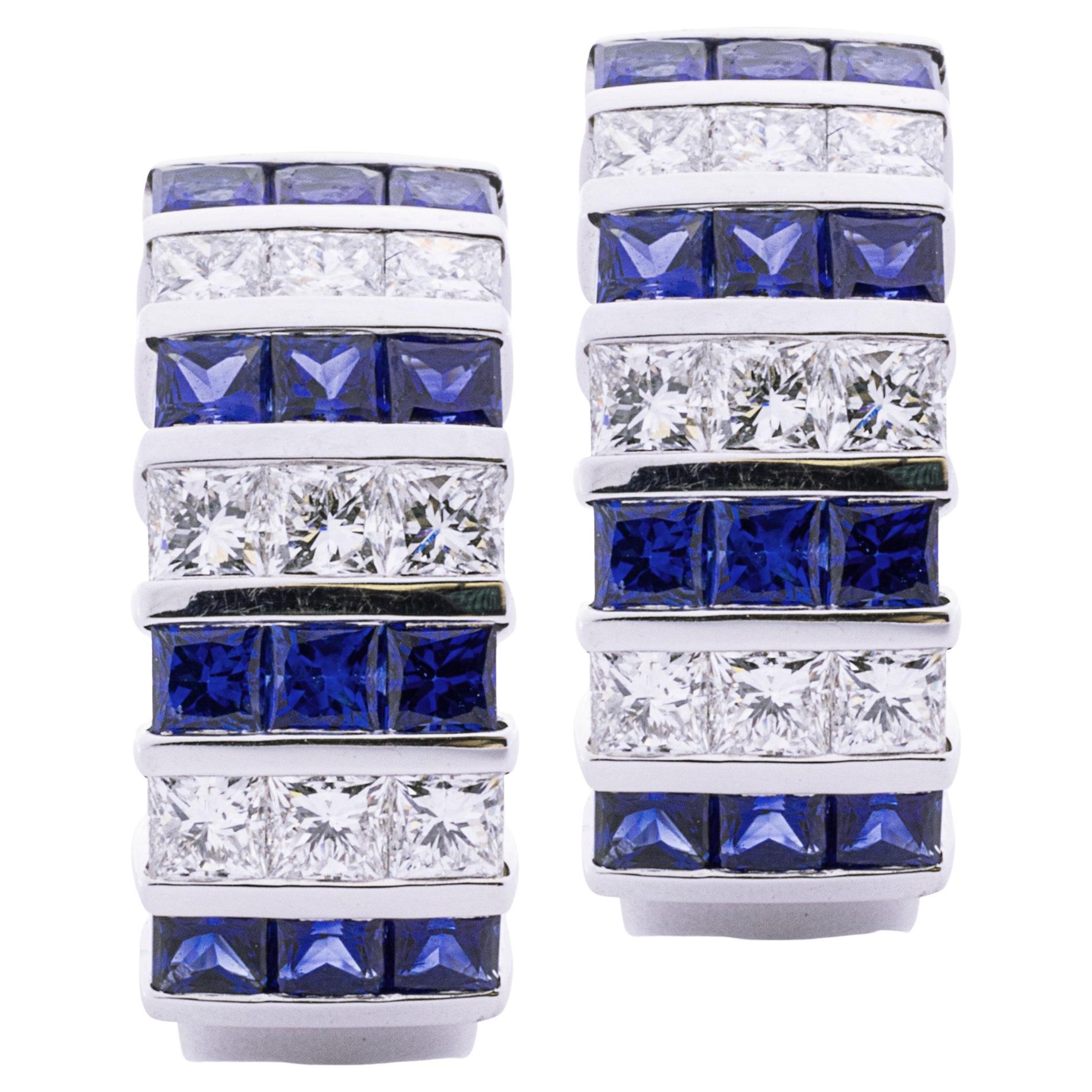 Alex Jona Blue Sapphire White Diamond 18 White Gold Clip-On Earrings For Sale