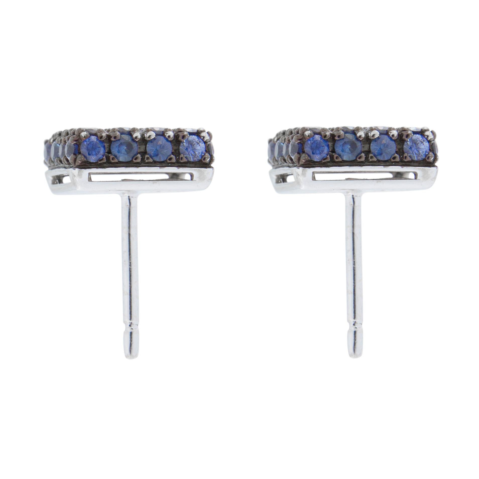 Alex Jona Blue Sapphire 18 Karat White Gold Square Ear Studs In New Condition For Sale In Torino, IT