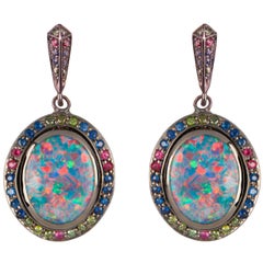 Opal Sapphire Green Diamond Ruby Gold Fruit Drop Earrings