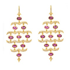 Lauren Harper Boucles d'oreilles chandelier fantaisie en or avec tourmaline rose et diamants
