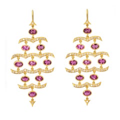 Lauren Harper Pink Tourmaline Diamonds Gold Chandelier Statement Earrings