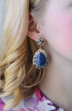 Lauren Harper Blue and White Sapphire, 18 Karat Gold Ombre Post Drop Earrings