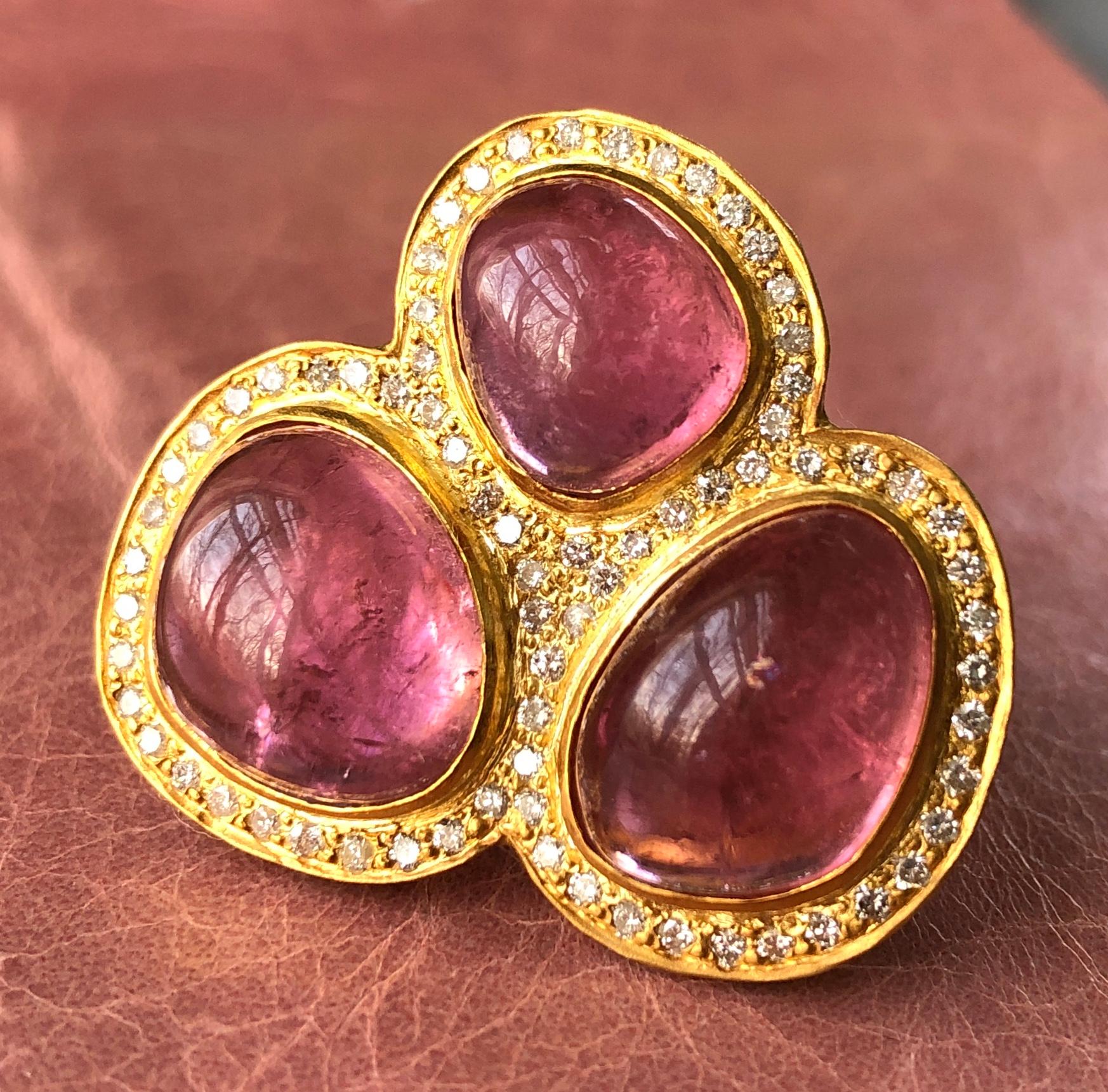 Women's 22.91 Carat Pink Tourmaline Diamond Cocktail Ring by Lauren Harper For Sale