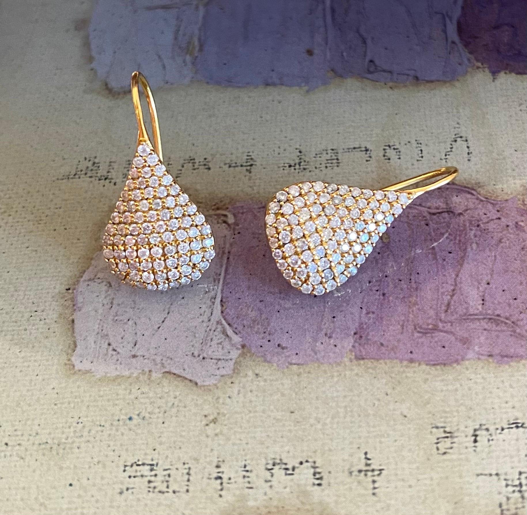1.12 carats of Diamond pave and 18kt Gold make these earrings elegant and simple, with a lot of sparkle. These beautiful earrings will add the perfect finishing touch to every outfit and every occasion.  Ships directly from original designer, Lauren