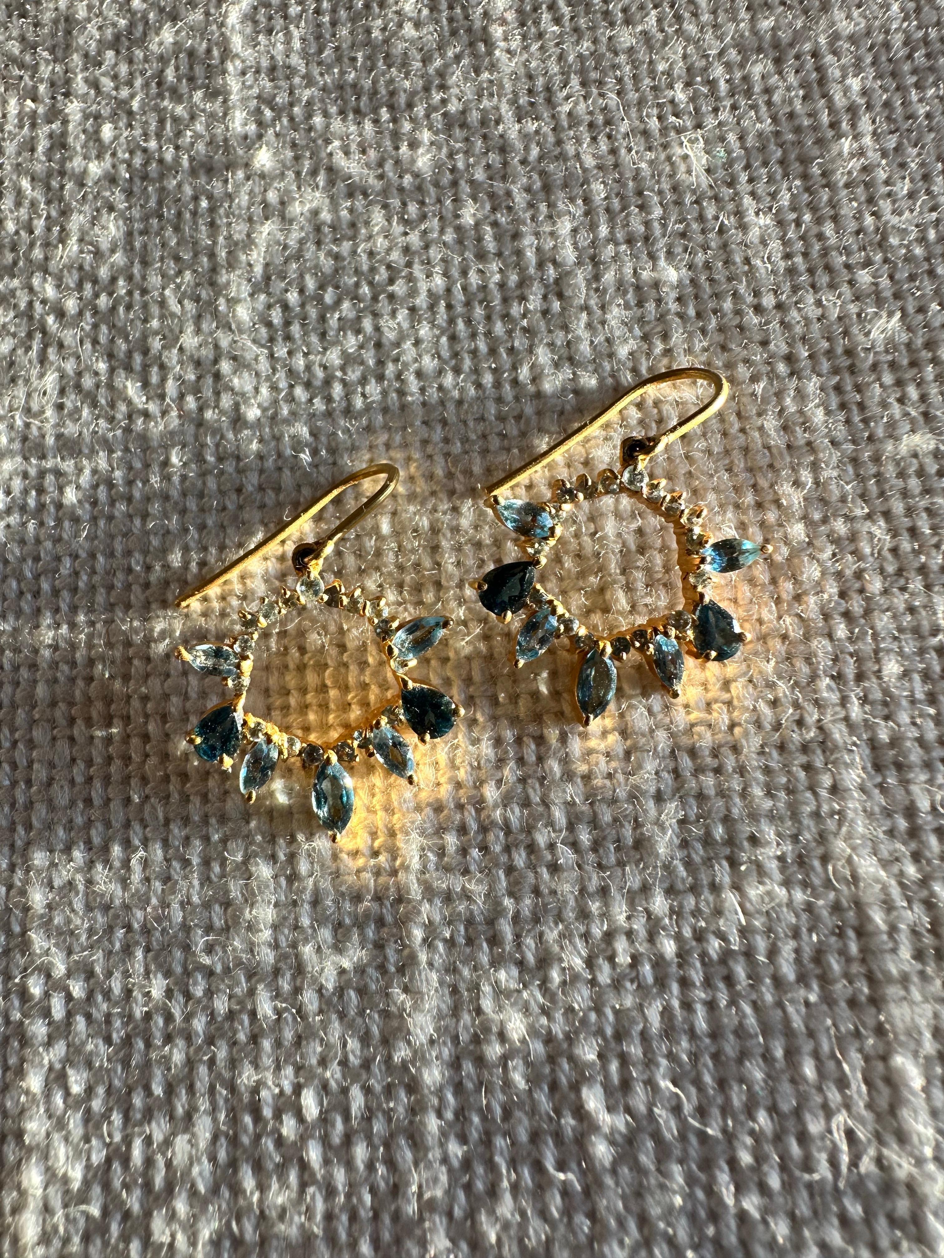 Aquamarine London Blue Topaz Gold Earrings by Lauren Harper For Sale 1