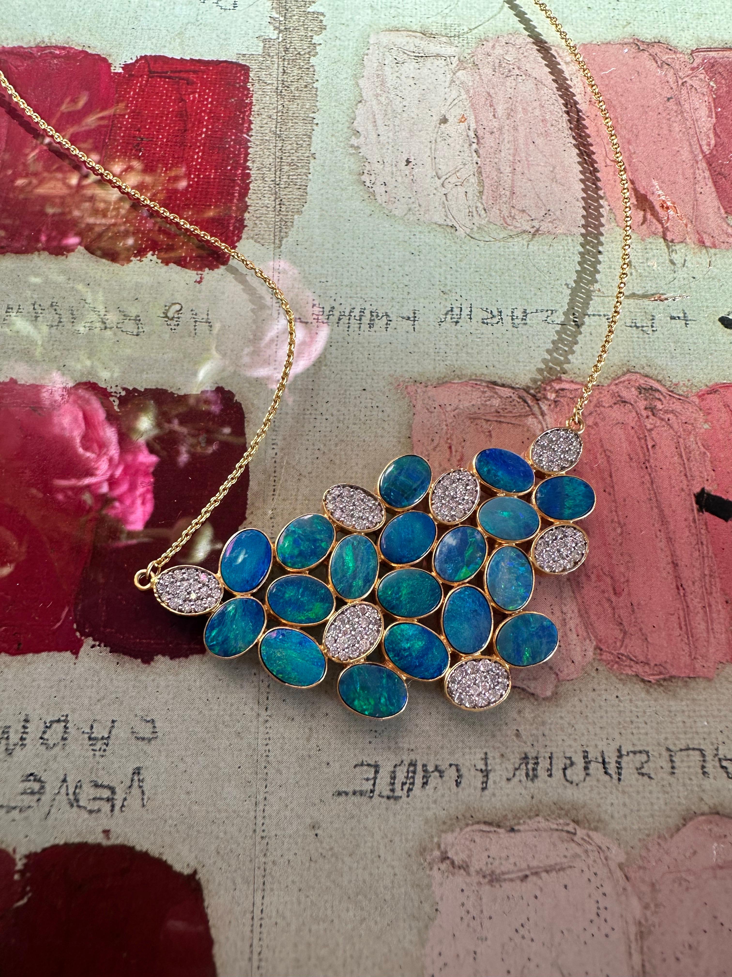 Lauren Harper Boulder Opal Diamond Gold Necklace For Sale 6