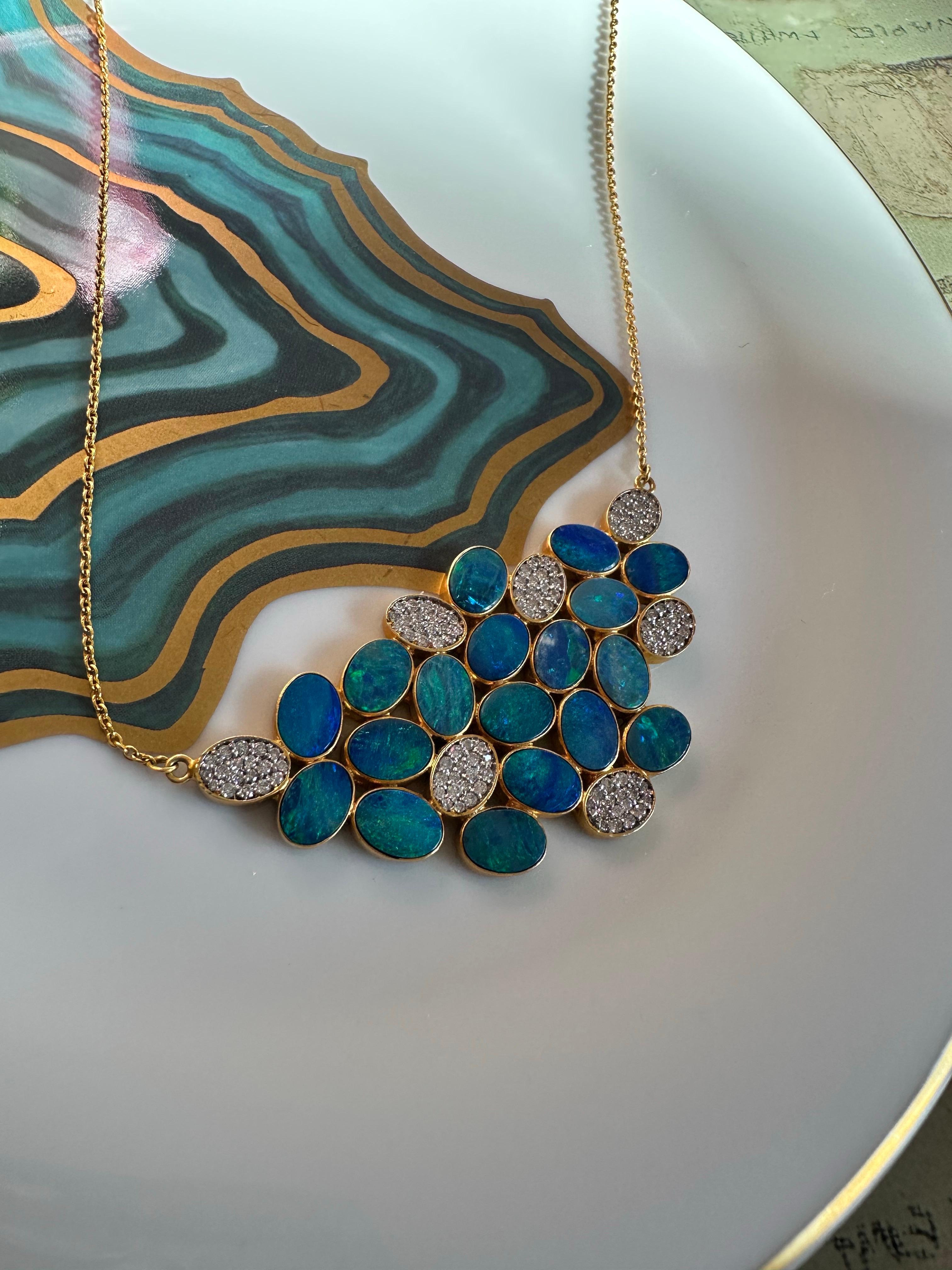 Lauren Harper Boulder Opal Diamond Gold Necklace For Sale 8