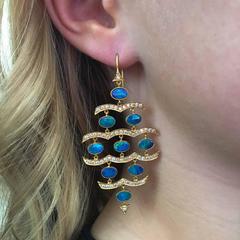 Lauren Harper 1.36 Carats Diamonds Boulder Opals Gold Statement Earrings