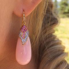 Lauren Harper Pink Opal Sapphire Gold Tear Drop Earrings